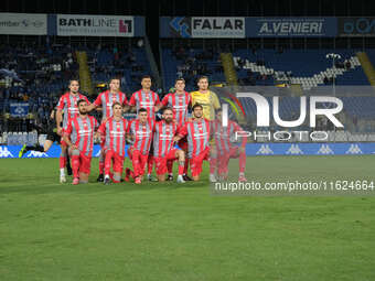 US Cremonese line up before the kick-off during the Italian Serie B soccer championship match between Brescia Calcio FC and US Cremonese at...