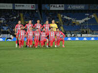 US Cremonese line up before the kick-off during the Italian Serie B soccer championship match between Brescia Calcio FC and US Cremonese at...