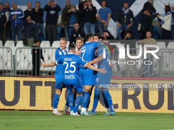 Brescia Calcio FC celebrates after scoring a goal during the Italian Serie B soccer championship football match between Brescia Calcio FC an...