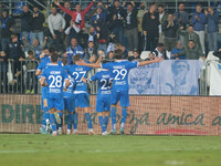 Brescia Calcio FC celebrates after scoring a third goal in the Italian Serie B soccer championship match between Brescia Calcio FC and US Cr...