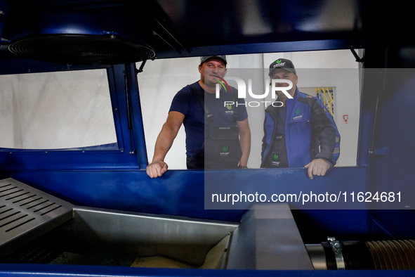 Men work in a newly opened plastic recycle plant in Krakow, Poland on September 30, 2024. The innovative plant will be able to recycle plast...