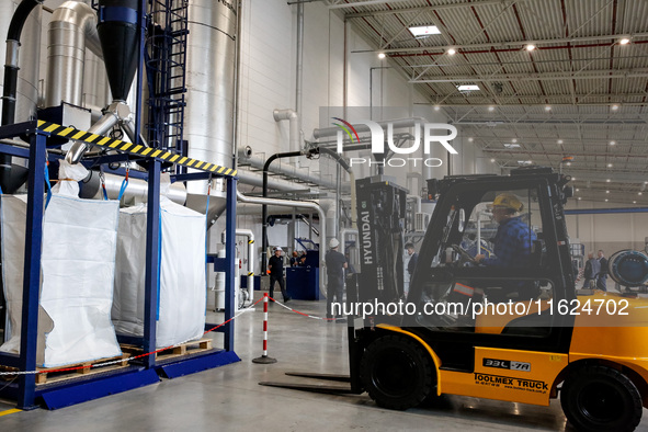 A man works in newly opened plastic recycle plant in Krakow, Poland on September 30, 2024. The innovative plant will be able to recycle plas...