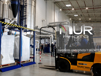 A man works in newly opened plastic recycle plant in Krakow, Poland on September 30, 2024. The innovative plant will be able to recycle plas...