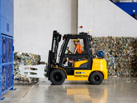 A man works in newly opened plastic recycle plant in Krakow, Poland on September 30, 2024. The innovative plant will be able to recycle plas...