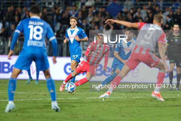 Manuel De Luca of US Cremonese is in action during the Italian Serie B soccer championship football match between Brescia Calcio FC and US C...