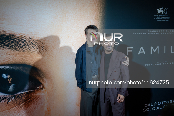 Actors Francesco Gheghi and Francesco Di Leva attend the ''Familia'' photocall at Cinema Adriano in Rome, Italy, on September 30, 2024. 