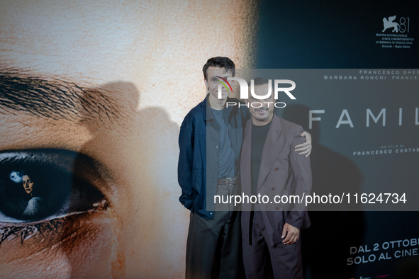 Actors Francesco Gheghi and Francesco Di Leva attend the ''Familia'' photocall at Cinema Adriano in Rome, Italy, on September 30, 2024. 