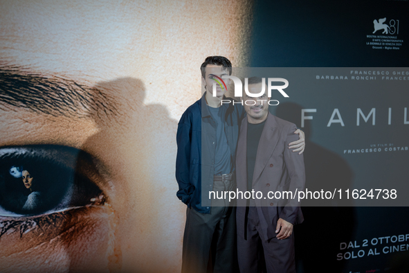 Actors Francesco Gheghi and Francesco Di Leva attend the ''Familia'' photocall at Cinema Adriano in Rome, Italy, on September 30, 2024. 