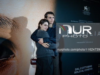 Actors Francesco Gheghi and Tecla Insolia attend the ''Familia'' photocall at Cinema Adriano in Rome, Italy, on September 30, 2024. (