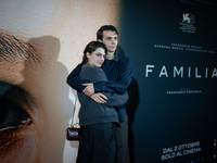 Actors Francesco Gheghi and Tecla Insolia attend the ''Familia'' photocall at Cinema Adriano in Rome, Italy, on September 30, 2024. (