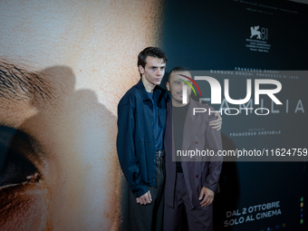 Actors Francesco Gheghi and Francesco Di Leva attend the ''Familia'' photocall at Cinema Adriano in Rome, Italy, on September 30, 2024. (