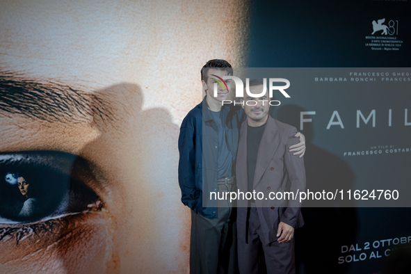 Actors Francesco Gheghi and Francesco Di Leva attend the ''Familia'' photocall at Cinema Adriano in Rome, Italy, on September 30, 2024. 