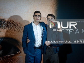 Actor Francesco Gheghi and a guest attend the ''Familia'' photocall at Cinema Adriano in Rome, Italy, on September 30, 2024. (