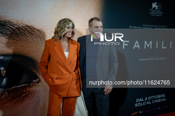 Myrta Merlino and Marco Tardelli attend the ''Familia'' photocall at Cinema Adriano in Rome, Italy, on September 30, 2024. 