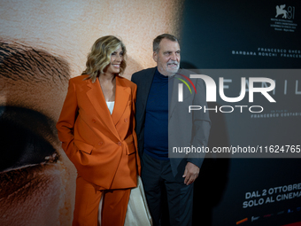 Myrta Merlino and Marco Tardelli attend the ''Familia'' photocall at Cinema Adriano in Rome, Italy, on September 30, 2024. (