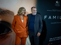 Myrta Merlino and Marco Tardelli attend the ''Familia'' photocall at Cinema Adriano in Rome, Italy, on September 30, 2024. (