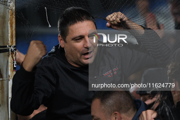 Supporters of US Cremonese during the Italian Serie B soccer championship match between Brescia Calcio FC and US Cremonese at Mario Rigamont...