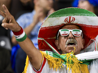 A fan of Esteghlal FC cheers for their team during the AFC Champions League elite west football match between Qatar's Al Sadd SC and Iran's...