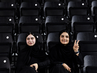 Fans of Esteghlal FC cheer for their team during the AFC Champions League elite west football match between Qatar's Al Sadd SC and Iran's Es...