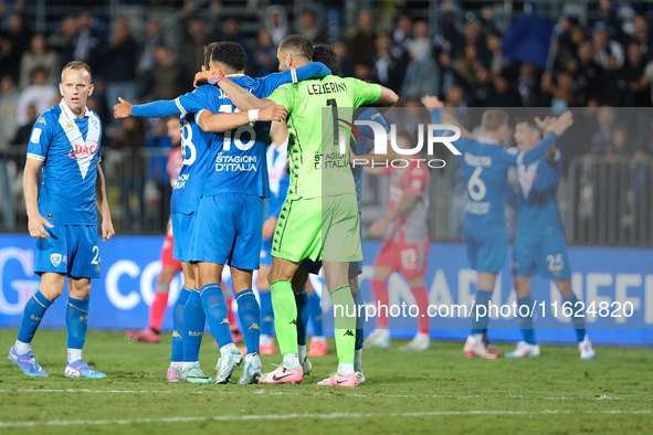 Brescia Calcio FC celebrates the win during the Italian Serie B soccer championship match between Brescia Calcio FC and US Cremonese at Mari...