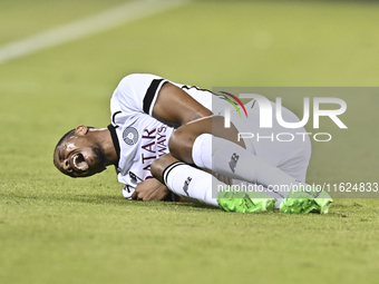 Pedro Miguel Correia of Al Sadd SC suffers an injury during the AFC Champions League elite west football match between Qatar's Al Sadd SC an...