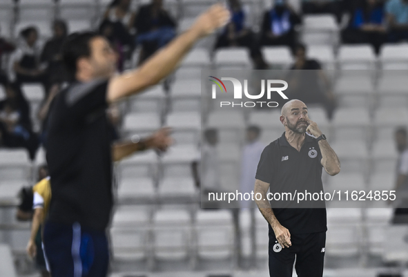 Felix Sanchez Bas, Head Coach of Al Sadd FC, reacts during the AFC Champions League elite west football match between Qatar's Al Sadd SC and...