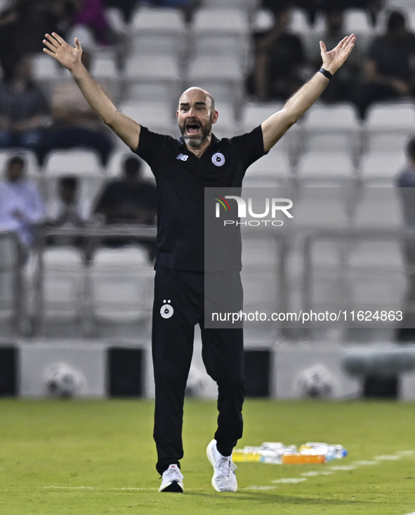 Felix Sanchez Bas, Head Coach of Al Sadd FC, reacts during the AFC Champions League elite west football match between Qatar's Al Sadd SC and...