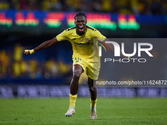 Thierno Barry of Villarreal CF celebrates after scoring the team's second goal during the LaLiga EA Sports match between Villarreal CF and U...