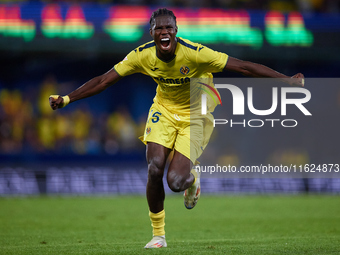 Thierno Barry of Villarreal CF celebrates after scoring the team's second goal during the LaLiga EA Sports match between Villarreal CF and U...