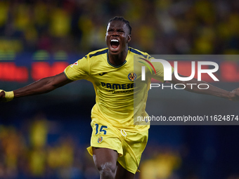 Thierno Barry of Villarreal CF celebrates after scoring the team's second goal during the LaLiga EA Sports match between Villarreal CF and U...