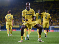 Thierno Barry of Villarreal CF celebrates after scoring the team's second goal during the LaLiga EA Sports match between Villarreal CF and U...