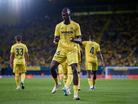 Thierno Barry of Villarreal CF celebrates after scoring the team's second goal during the LaLiga EA Sports match between Villarreal CF and U...