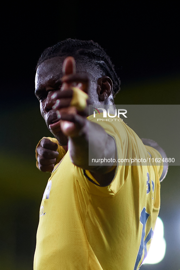 Thierno Barry of Villarreal CF celebrates after scoring the team's second goal during the LaLiga EA Sports match between Villarreal CF and U...