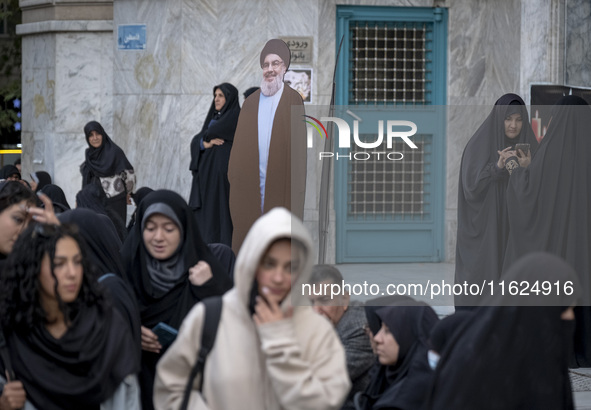 An effigy of Lebanon's Hezbollah Secretary General, Hassan Nasrallah, is pictured during a protest gathering to condemn an Israeli air strik...