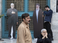 Effigies of Lebanon's Hezbollah Secretary General, Hassan Nasrallah, and former commander of the Islamic Revolutionary Guard Corps' (IRGC) Q...