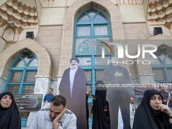 Effigies of Lebanon's Hezbollah Secretary General, Hassan Nasrallah, and former commander of the Islamic Revolutionary Guard Corps' (IRGC) Q...