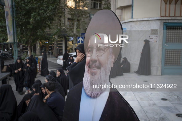 An effigy of Lebanon's Hezbollah Secretary General, Hassan Nasrallah, is pictured during a protest gathering to condemn an Israeli air strik...