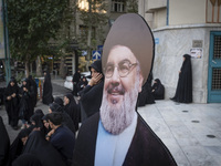 An effigy of Lebanon's Hezbollah Secretary General, Hassan Nasrallah, is pictured during a protest gathering to condemn an Israeli air strik...