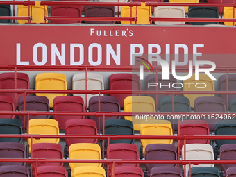 Empty seating before the Premier League match between Brentford and West Ham United at the Gtech Community Stadium in Brentford, United King...