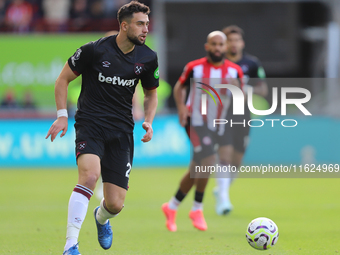 West Ham's Maximillan Kilman during the Premier League match between Brentford and West Ham United at the Gtech Community Stadium in Brentfo...