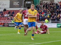 Will Evans celebrates after scoring for Mansfield Town to take the lead to make it 1-0 against Northampton Town during the second half of th...