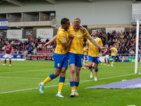 Will Evans celebrates after scoring for Mansfield Town to take the lead to make it 1-0 against Northampton Town during the second half of th...