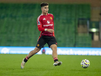 Harry Amass of Manchester United on the ball during the Premier League 2 match between Norwich City and Manchester United at Carrow Road in...