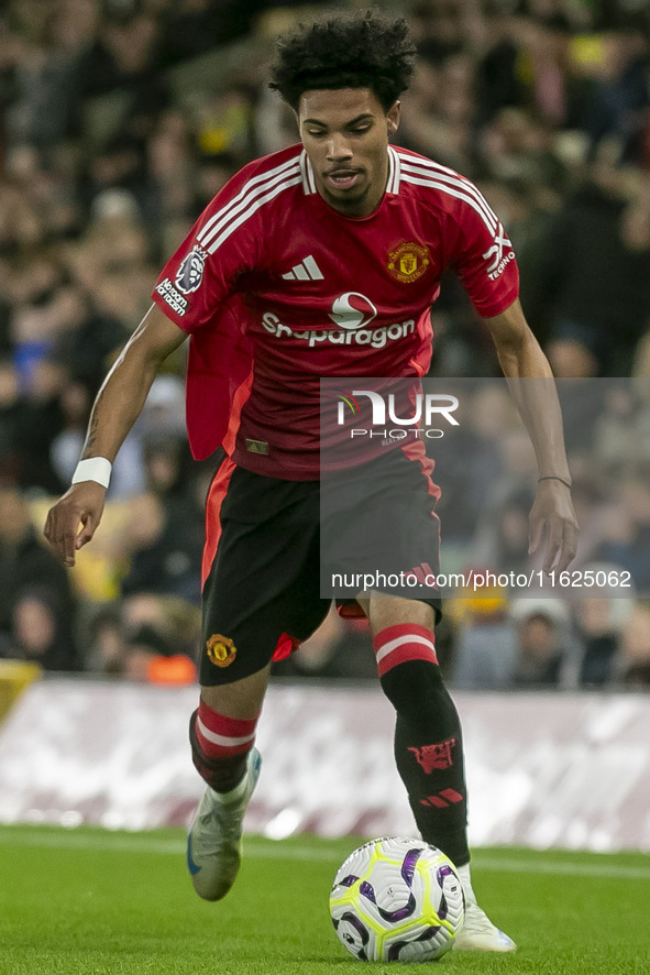 Ethan Williams of Manchester United on the ball during the Premier League 2 match between Norwich City and Manchester United at Carrow Road...