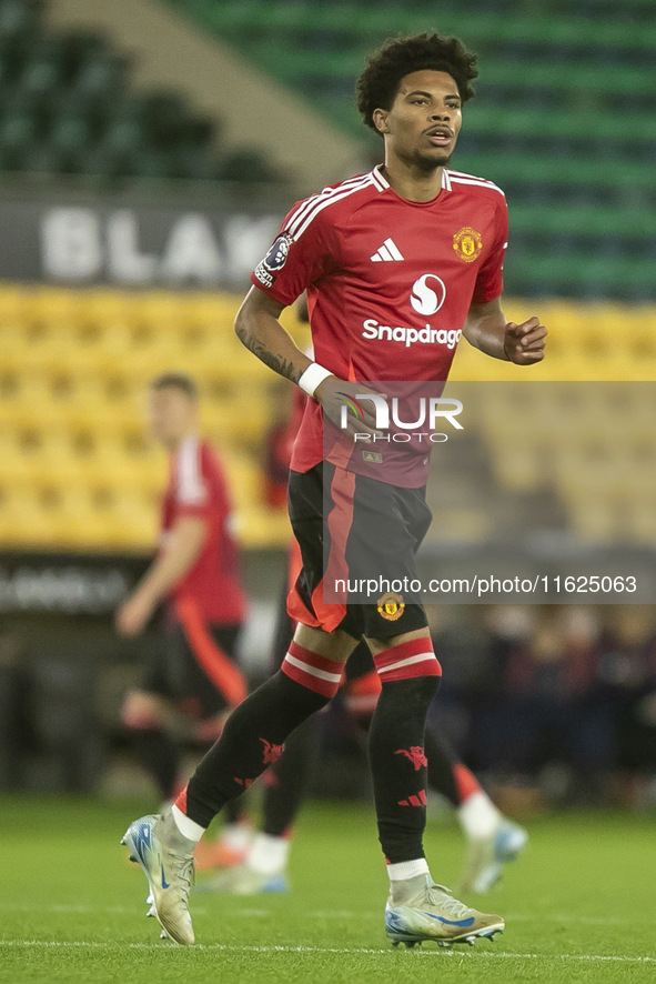 Ethan Williams of Manchester United during the Premier League 2 match between Norwich City and Manchester United at Carrow Road in Norwich,...