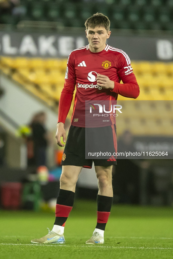 Tyler Fredricson of Manchester United during the Premier League 2 match between Norwich City and Manchester United at Carrow Road in Norwich...