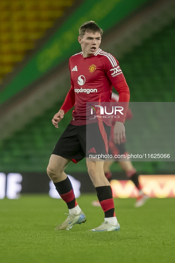 Daniel Gore of Manchester United during the Premier League 2 match between Norwich City and Manchester United at Carrow Road in Norwich, Eng...