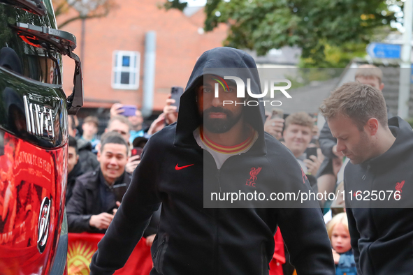 Mohamed Salah of Liverpool arrives for the Premier League match between Wolverhampton Wanderers and Liverpool at Molineux in Wolverhampton,...