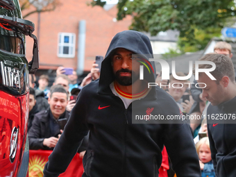 Mohamed Salah of Liverpool arrives for the Premier League match between Wolverhampton Wanderers and Liverpool at Molineux in Wolverhampton,...