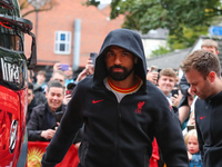 Mohamed Salah of Liverpool arrives for the Premier League match between Wolverhampton Wanderers and Liverpool at Molineux in Wolverhampton,...